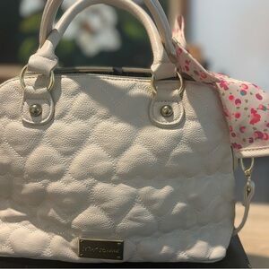 Betsey Johnson Cream Quilted Satchel with Metallic Accents